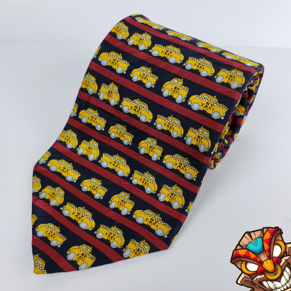 Museum Artifacts NYC New York City Taxi Cab Black Red Yellow Silk Tie Big Apple - Picture 1 of 8